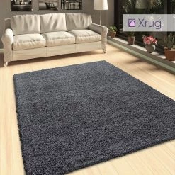 Xrugs Grey Shaggy Rug Fluffy Deep Pile Woven Mat Extra Large Small Circle Round Runner Rug For Living Room Or Bedroom