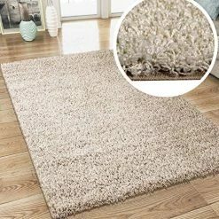 Xrugs Modern Fluffy Rug Cream Shaggy Long Pile Woven Carpet Mat For Living Room Or Bedroom