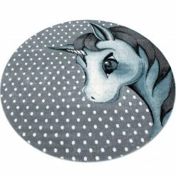 Xrug Kids Unicorn Rug Grey Blue White Childrens Animal Mats Round Nursery Play Carpet