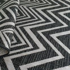 Xrugs Grey Black Zig Zag Rug Flat Weave Jute Look Chevron Carpet Small Large Long Kitchen Hallway Runner Indoor Mat