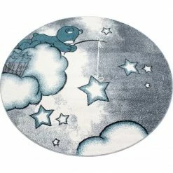 Xrug Kids Rug Grey Blue Bear Pattern Childrens Star Mat Round Nursery Playroom Carpet