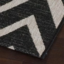 Xrugs Kitchen Rug Black Grey Silver Chevron Zig Zag Pattern Hard Wearing Flat Weave Carpet Indoor Runner Mat