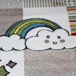 Xrugs Unicorn Rug Kids Children Beige Nursery Carpet Woven Play Room Mat For Baby Girls Boys Bedroom