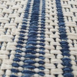 Xrugs Cream Blue Rug 100% Cotton Rugs Navy Striped Pattern Flat Weave Washable Carpet Mat Small Extra Large Runner