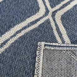 Xrugs 100% Cotton Rug Navy Blue Diamond Pattern Washable Flat Weave Mat Carpet Small Extra Large Runner Cotton Rugs