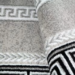 Xrugs Modern Rug Silver Grey Black Border Design Oriental Woven Short Pile Carpet Mat For Living Room & Bedroom