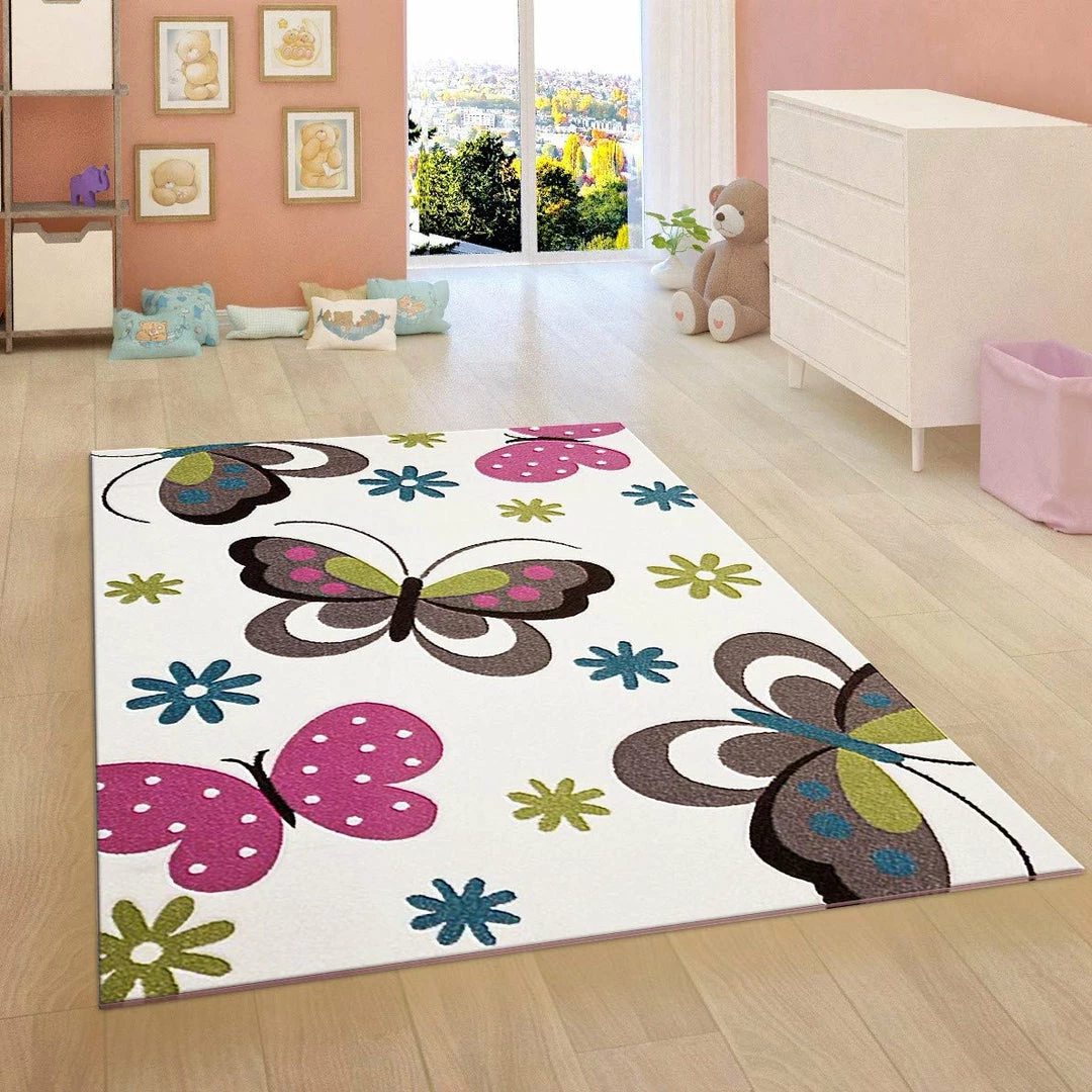 Xrugs Kids Nursery White Cream Rug Butterfly Woven Low Pile Carpet Mat For Children Playroom & Bedroom 1 Xrugs Kids Nursery White Cream Rug Butterfly Woven Low Pile Carpet Mat For Children Playroom & Bedroom