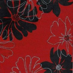Xrugs Modern Large Red Rug Black Floral Pattern Soft Woven Low Pile Floor Carpet Living Room Or Bedroom