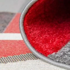 Xrugs Modern Rug Red Grey Black Checkered Contour Cut Pattern Woven Low Pile Carpet Mat For Living Room & Bedroom