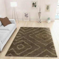 Xrugs Modern Design Brown Rug Geometric Pattern Woven Low Pile Carpet Living Room & Bedroom