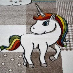 Xrugs Unicorn Rug Kids Children Beige Nursery Carpet Woven Play Room Mat For Baby Girls Boys Bedroom