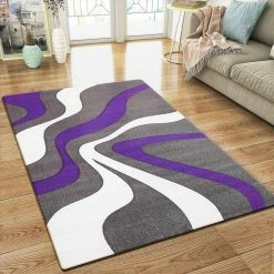 Xrugs XRUG Modern Grey Purple White Rug Contour Cut Abstract Pattern Woven Low Pile Carpet Mat For Living Room & Bedroom