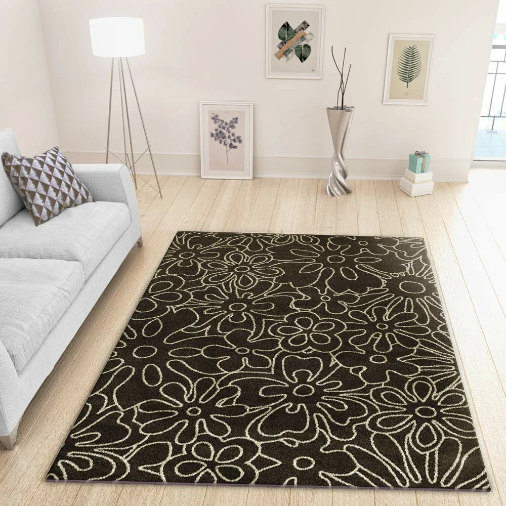 Xrugs Modern Dark Brown And Grey Rug Floral Pattern Woven Short Pile Carpet Mat For Living Room Or Bedroom 1 Xrugs Modern Dark Brown And Grey Rug Floral Pattern Woven Short Pile Carpet Mat For Living Room Or Bedroom