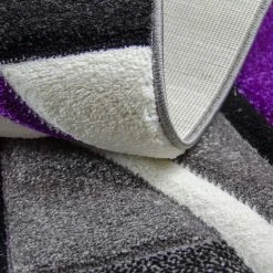 Xrugs Modern Rug Grey Purple Black Cream Checkered Design Contour Cut Woven Carpet Mat For Living Room & Bedroom