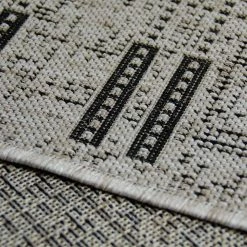 Xrugs Kitchen Rug Grey Black Border Pattern Hard Wearing Flat Weave Carpet Indoor Floor Mat