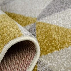 Xrugs Modern Mustard Yellow Grey Rugs Geometric Pattern Woven Low Pile Carpet Living Room & Bedroom Floor Mats