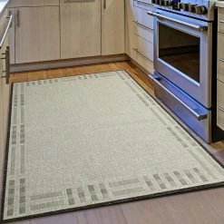 Xrugs Kitchen Rug Grey Black Beige Border Pattern Hard Wearing Flat Weave Carpet Outdoor Indoor Floor Mat Outdoor Rugs