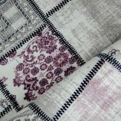 Xrugs Modern Rug Grey Pink Patchwork Design Woven Low Pile Carpet Mat For Living Room & Bedroom