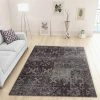Xrugs Modern Dark Brown Grey Rug Shabby Chic Pattern Woven Low Pile Floor Carpet For Bedroom & Living Room