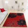 Xrugs Modern Large Red Rug Black Floral Pattern Soft Woven Low Pile Floor Carpet Living Room Or Bedroom