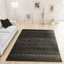 Xrugs Modern Dark Grey Brown Rug Geometric Pattern Short Pile Carpet Living Room & Bedroom Mat