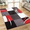 Xrugs Modern Rug Red Grey Black Checkered Contour Cut Pattern Woven Low Pile Carpet Mat For Living Room & Bedroom