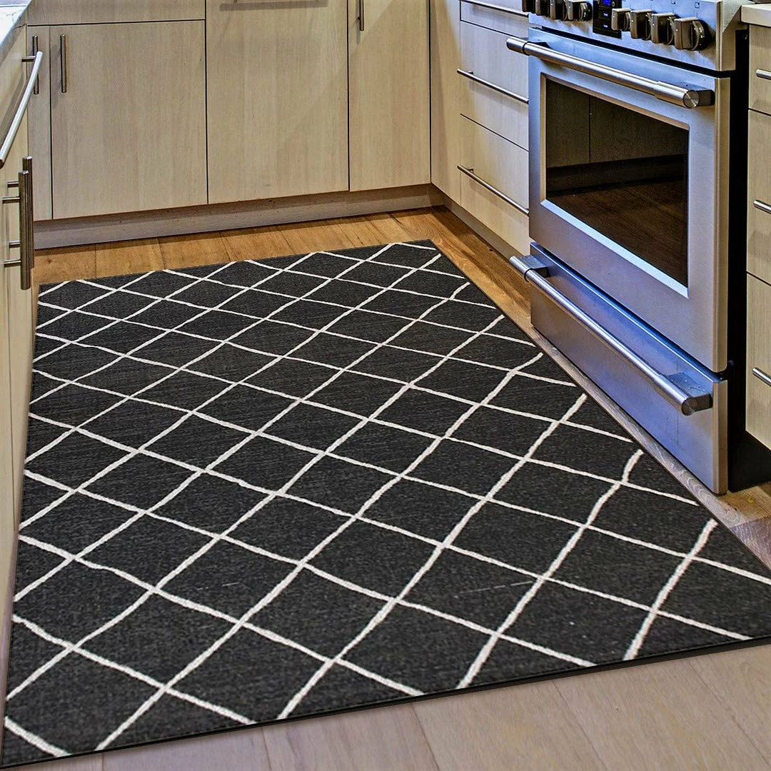 Xrugs Kitchen Rug Black Grey Check Pattern Hard Wearing Flat Weave Carpet Indor Floor Mat 1 Xrugs Kitchen Rug Black Grey Check Pattern Hard Wearing Flat Weave Carpet Indor Floor Mat