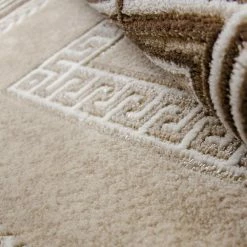 Xrugs Modern Rug Beige Brown Border Pattern Oriental Woven Short Pile Carpet Mat For Living Room & Bedroom