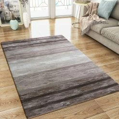 Xrugs Modern Brown Cream Striped Rug Woven Short Pile Carpet Mat For Living Room Or Bedroom