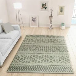 Xrugs Modern Ivory Rug Grey Geometric Pattern Woven Short Pile Floor Carpet For Bedroom & Living Room
