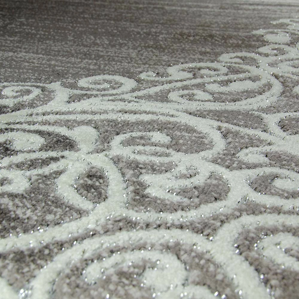 Xrugs XRUG Modern Grey Rug Glitter Floral Pattern Woven Short Pile Carpet Mat For Living Room & Bedroom 3 Xrugs XRUG Modern Grey Rug Glitter Floral Pattern Woven Short Pile Carpet Mat For Living Room & Bedroom