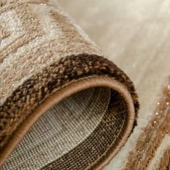 Xrugs Modern Oriental Pattern Rug Brown Beige Cream Shimmer Ornaments Woven Short Pile For Living Room Or Bedroom