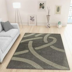 Xrugs Contemporary Rug For Bedroom Modern Living Room Or Dining Room With Abstract Geometric Patterned Grey And Silver Short Pile Woven Carpet Soft Mat