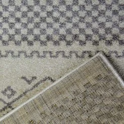 Xrugs Modern Ivory Rug Grey Geometric Pattern Woven Short Pile Floor Carpet For Bedroom & Living Room