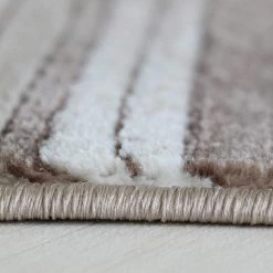 Xrugs Modern Striped Brown Cream Rug Woven Short Pile Carpet Mat For Living Room Or Bedroom
