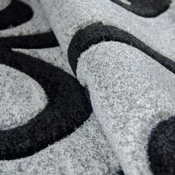 Xrugs Modern Floral Rug Silver Grey And Black Contour Cut Pattern Damask Design Carpet Mat For Living Room & Bedroom