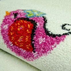 Xrugs Kids Children Nursery White Cream Rug Elephant Woven Mat Low Pile Carpet For Baby Playroom & Bedroom