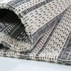 Xrugs Striped Rug Runner Grey White Cream 100% Cotton Washable Woven Carpet Mat Small Large Flat Weave Rugs For Living Room & Bedroom Or Hallway Cotton Rugs