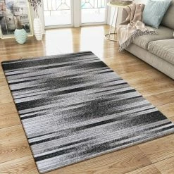 Xrugs XRUG Modern Grey And Black Striped Rug Woven Short Pile Carpet Mat For Living Room Or Bedroom