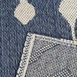 Xrugs Blue Cotton Rug 100% Cotton Rugs Navy Cream Berber Diamond Pattern Washable Flat Weave Mat Carpet Small Extra Large Runner