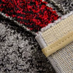 Xrugs Designer Grey Rug Abstract Contour Red Pattern Woven Modern Art Carpet Mat For Living Room & Bedroom