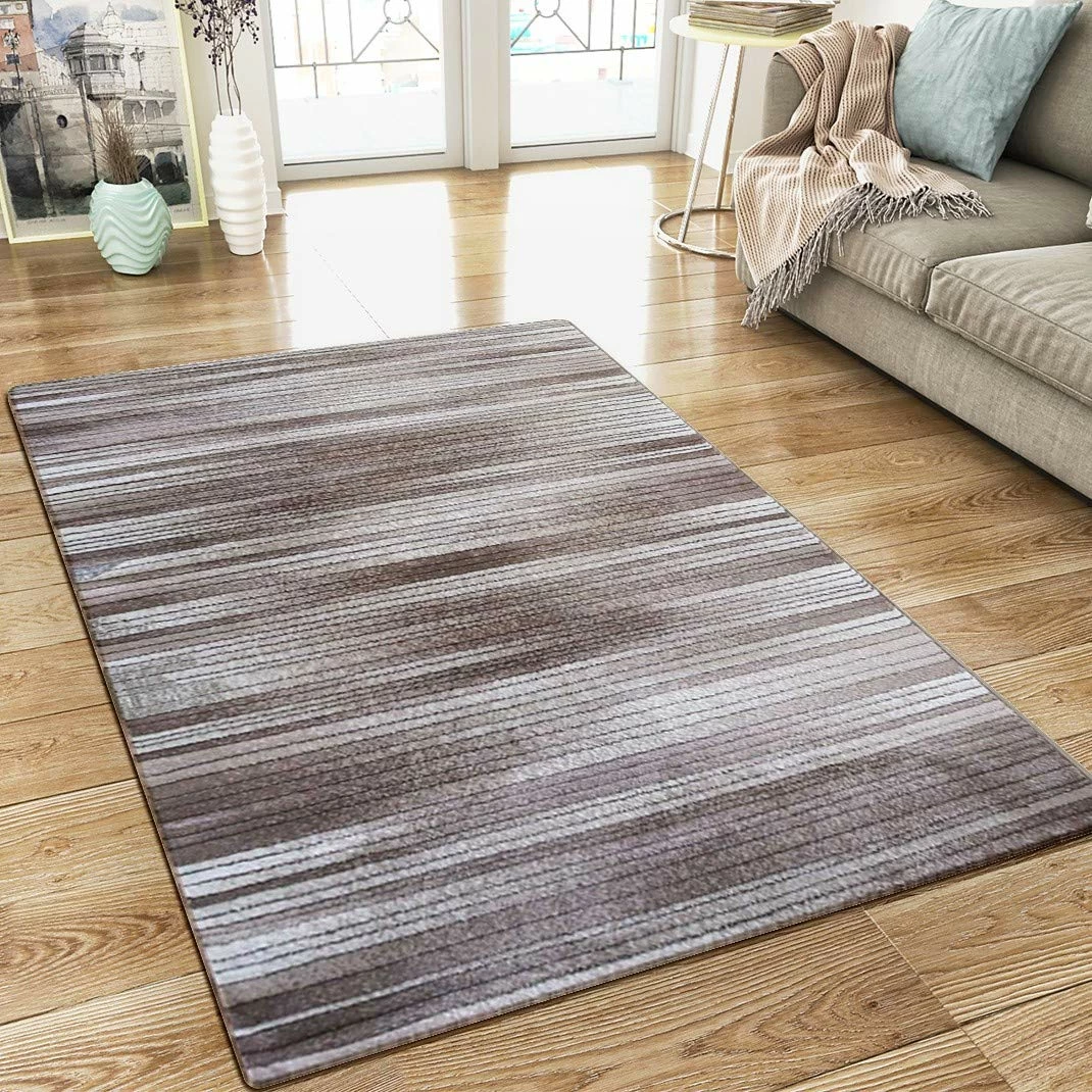 Xrugs Modern Striped Brown Cream Rug Woven Short Pile Carpet Mat For Living Room Or Bedroom 1 Xrugs Modern Striped Brown Cream Rug Woven Short Pile Carpet Mat For Living Room Or Bedroom