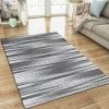 Xrugs Modern Grey Striped Rug Woven Short Pile Carpet Mat For Living Room Or Bedroom