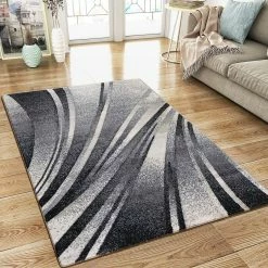 Xrugs Modern Abstract Grey Black Cream Rug Woven Short Pile Carpet Mat For Living Room Or Bedroom