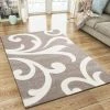 Xrugs Modern Floral Rug Beige Cream Contour Cut Pattern Damask Design Carpet Mat For Living Room & Bedroom