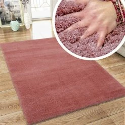 Xrugs Modern Fluffy Rug Dusty Pink Super Soft Shaggy Microfibre Woven High Pile Carpet Mat For Living Room Or Bedroom