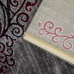 Xrugs XRUG Modern Grey Red Rug Glitter Floral Pattern Woven Short Pile Carpet Mat For Living Room & Bedroom