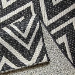 Xrugs Kitchen Rug Black Grey Silver Chevron Zig Zag Pattern Hard Wearing Flat Weave Carpet Indoor Runner Mat
