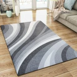 Xrugs Modern Rug Silver Grey Ivory Abstract Design Woven Short Pile Carpet Mat For Living Room & Bedroom
