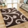 Xrugs Modern Floral Rug Brown Beige Contour Cut Pattern Damask Design Carpet Mat For Living Room & Bedroom